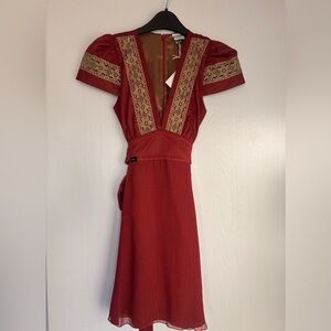Yana K Red and Gold Lace Silk  Mini Dress XS
